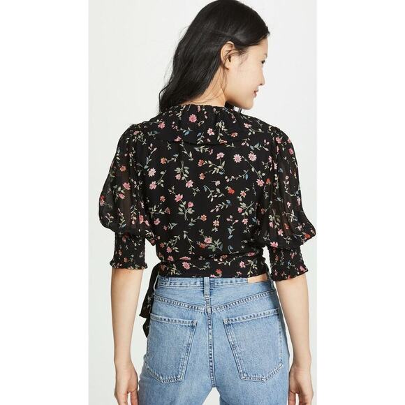 Ganni Viscose Black Elm Floral Georgette Wrap Top $160 MSRP - Picture 3 of 8